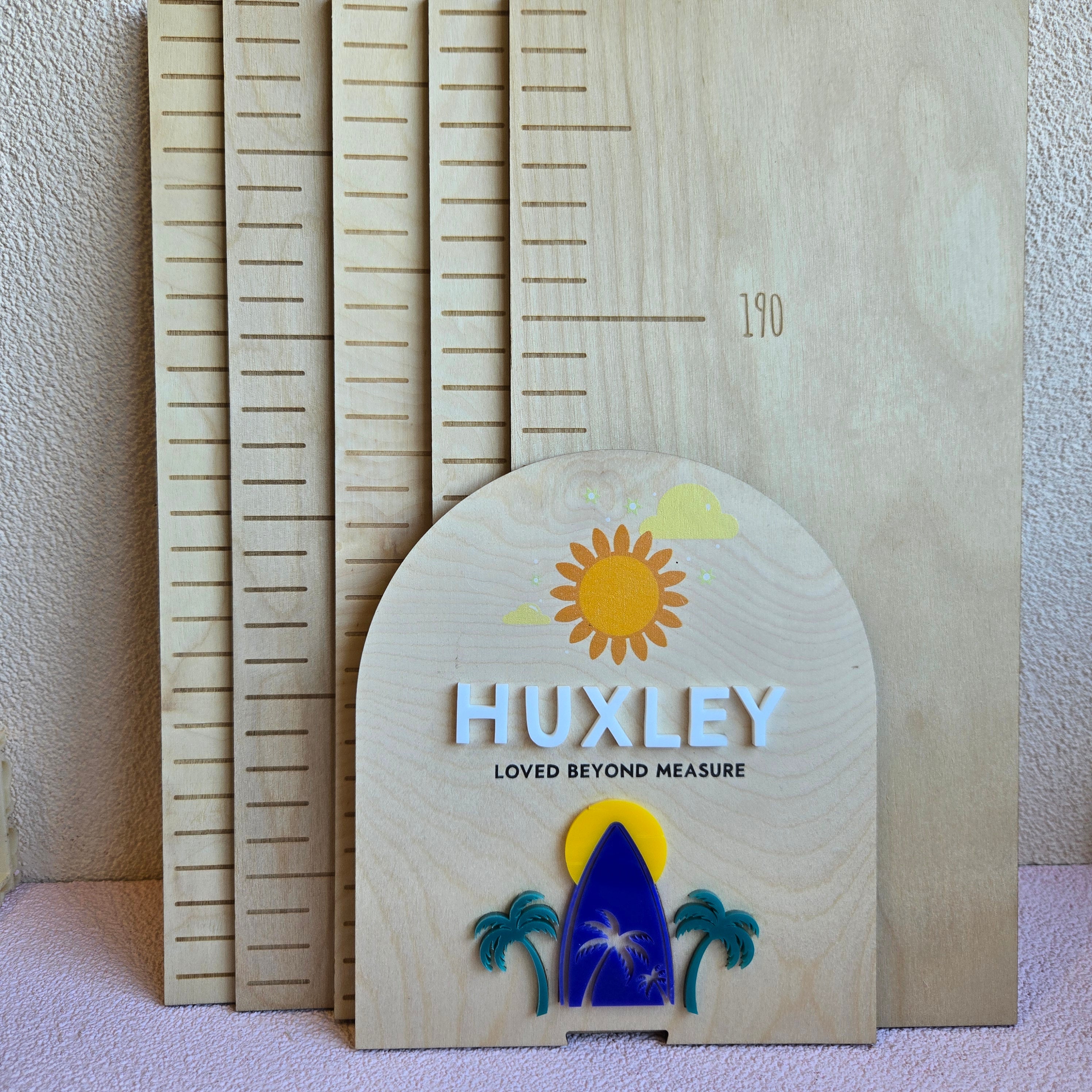 Coastal Surfer's Paradise 3D Wooden Height Chart - Personalised Growth Chart