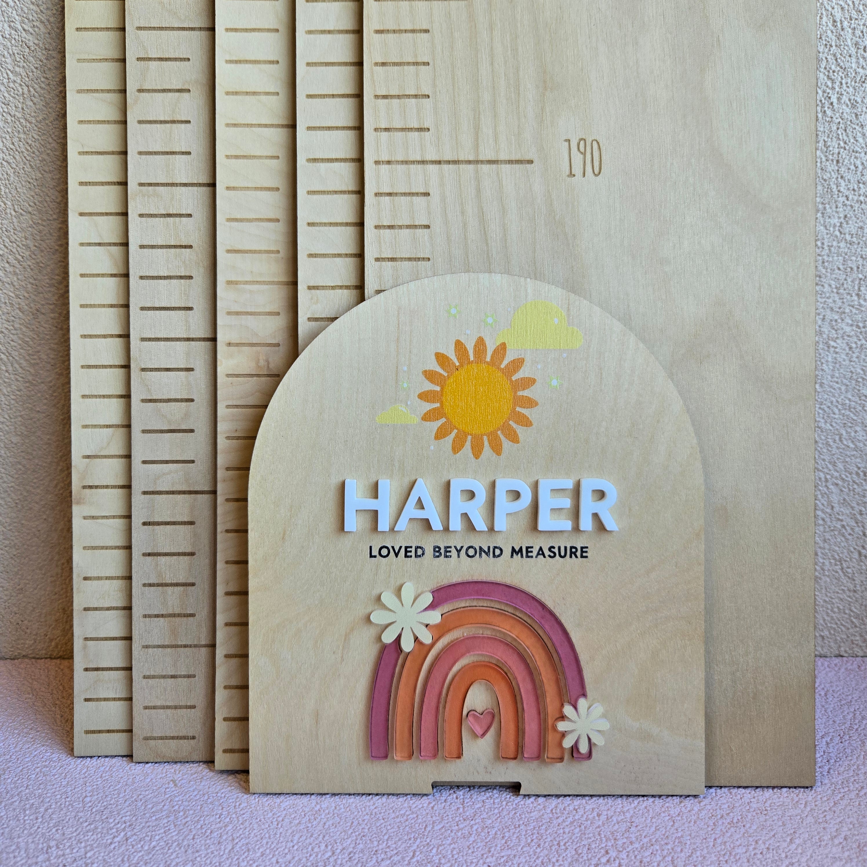 Rainbow Blooms 3D Wooden Height Chart - Personalised Growth Chart